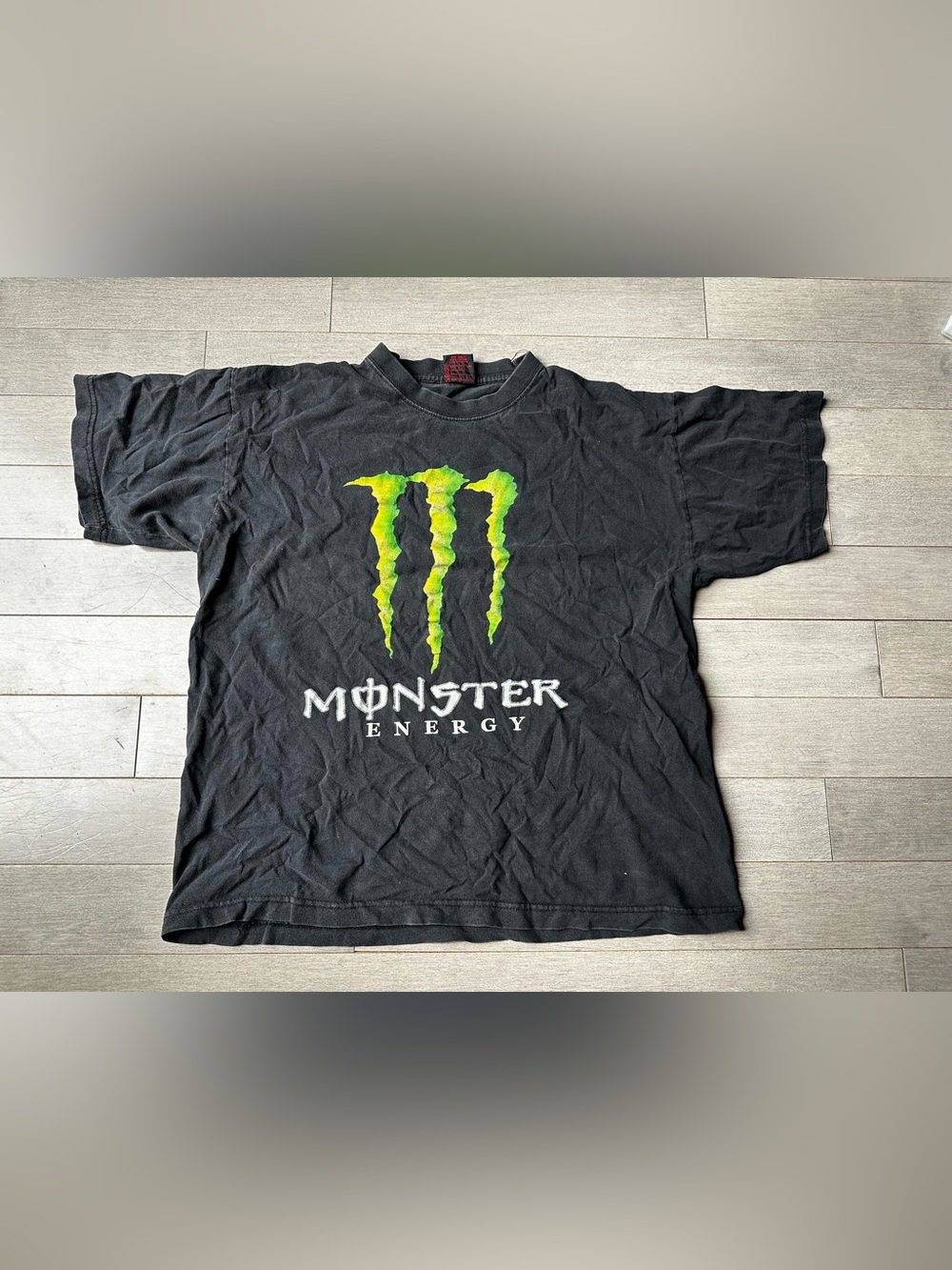 Men’s Black Vintage Y2K Graphic Monster Energy Logo Short Sleeve Shirt Size LG